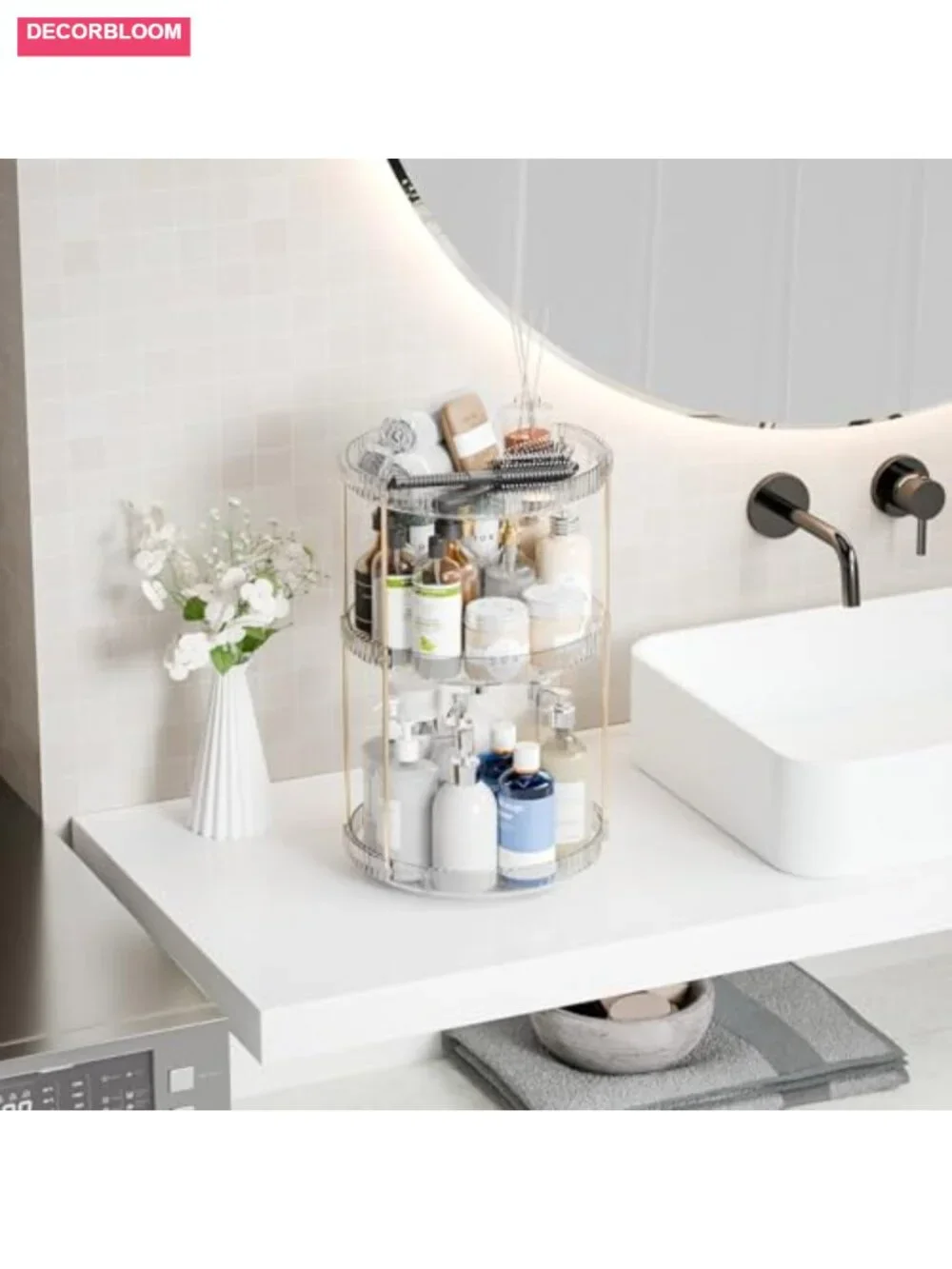 3 Tier Acrylic Rotating Makeup Organizer for Countertop Bathroom Vanity